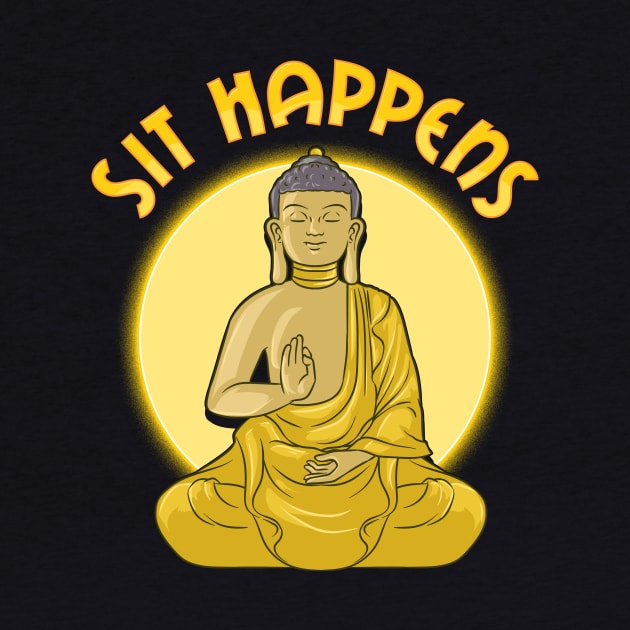 Sit Happens Funny Meditation Pun Monk Meditating by theperfectpresents